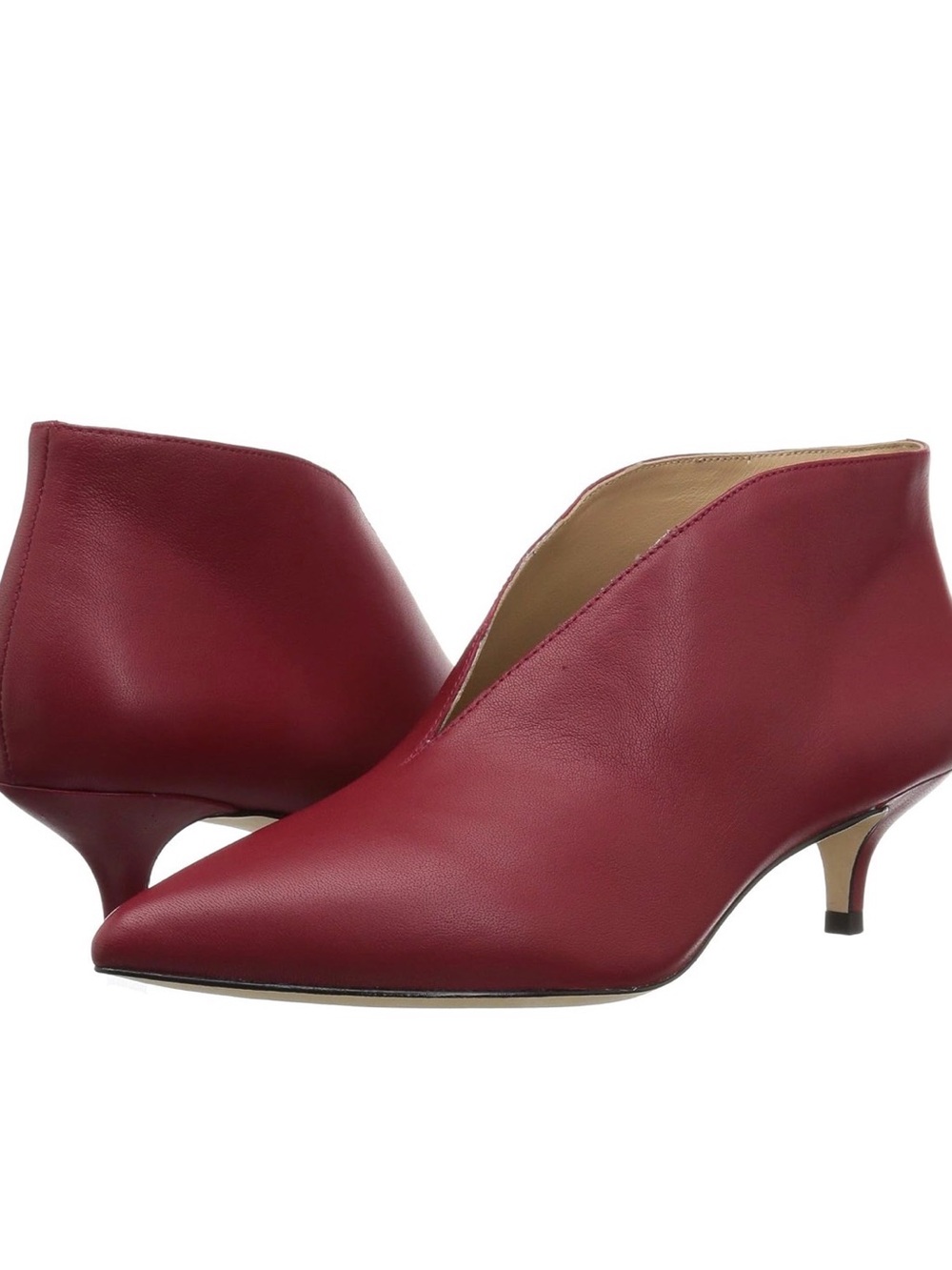 Women's Pointed V-Cut Red Leather Ankle Pumps